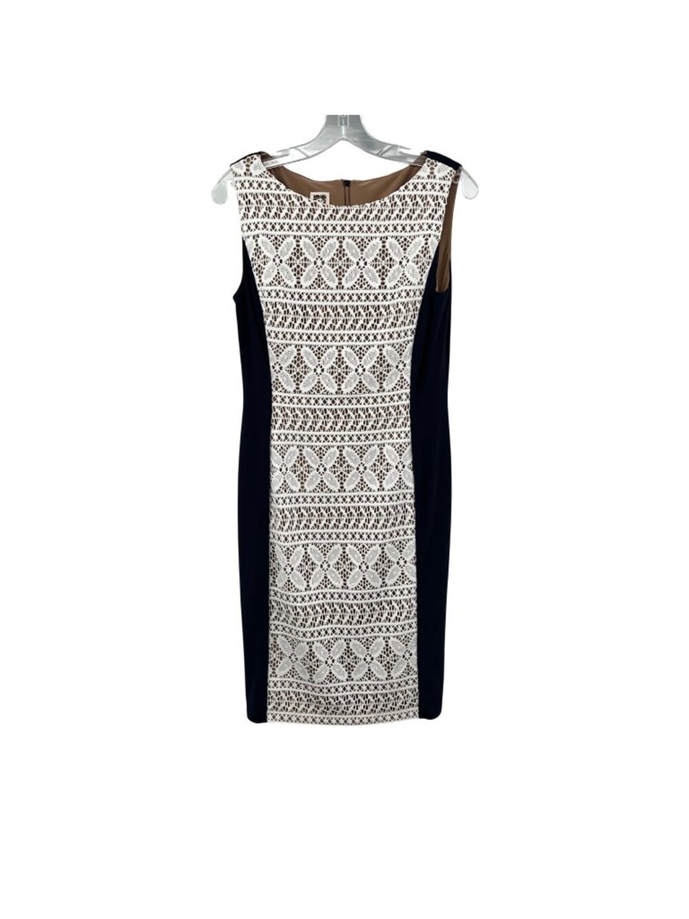 Anne Klein Sleeveless Sheath Dress Navy/Multi Crochet Lace Panel Size 4